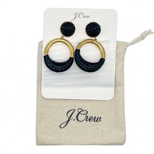 J Crew Faux Raffia wrapped GOLD hoop earrings NWT Black